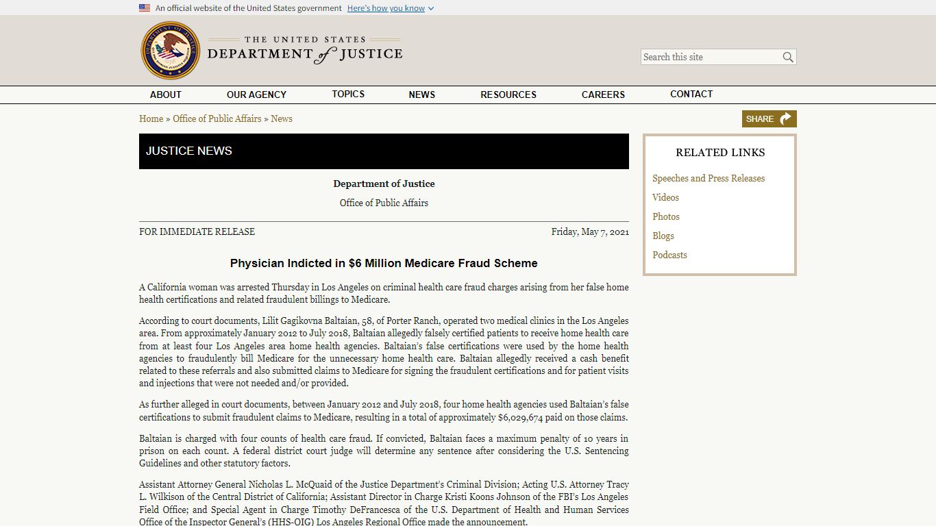 Physician Indicted in $6 Million Medicare Fraud Scheme